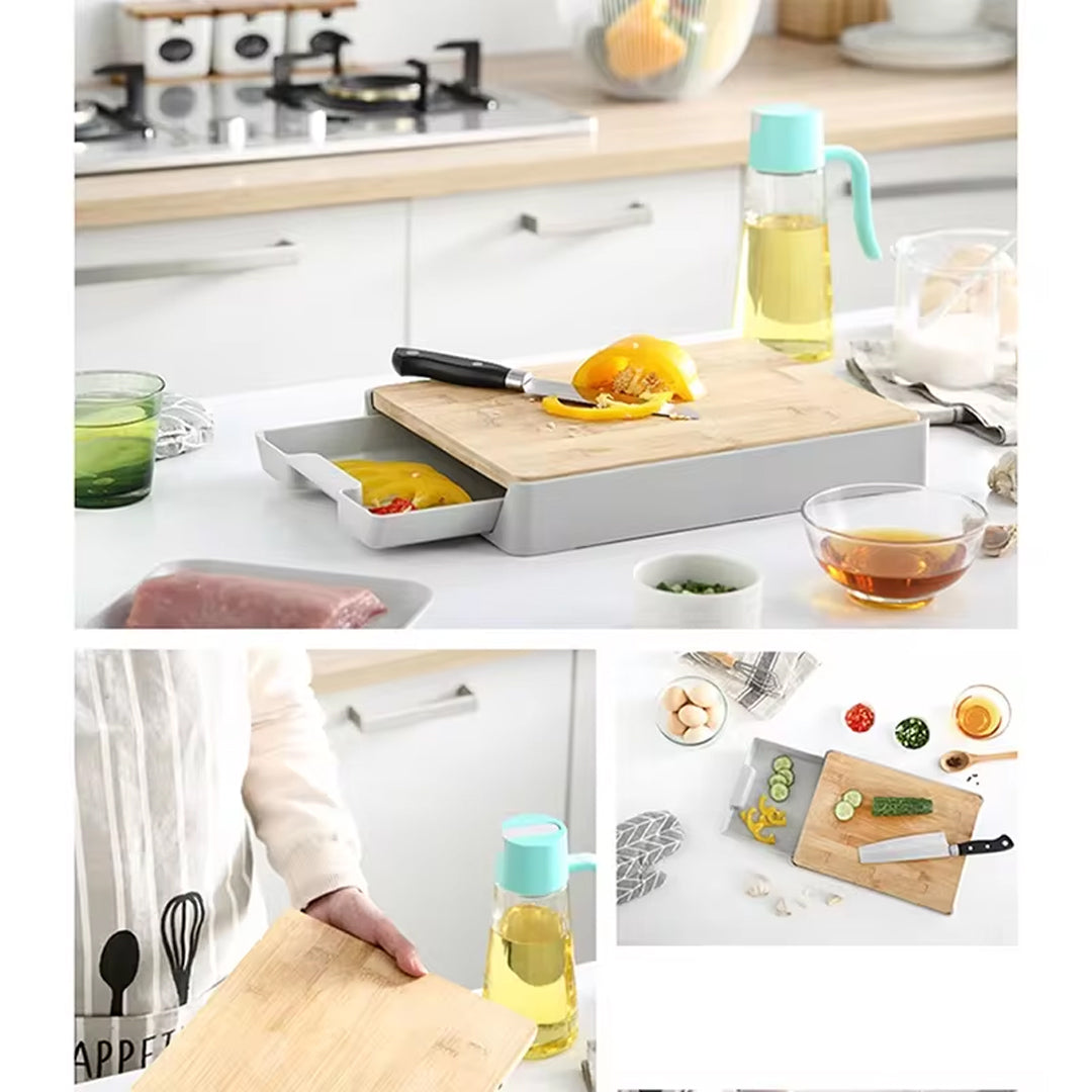 Bamboo Drawer Cutting Board with Integrated Cheese and Chopping Tools