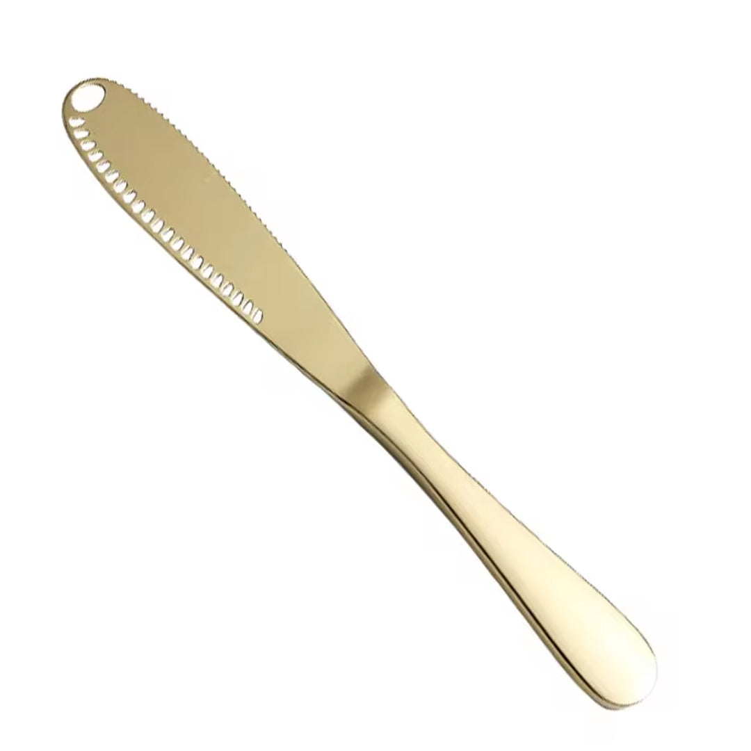 Stainless Steel Butter Knife with Cheese Cutter and Holes for Spreading Jam, Bread, and Desserts