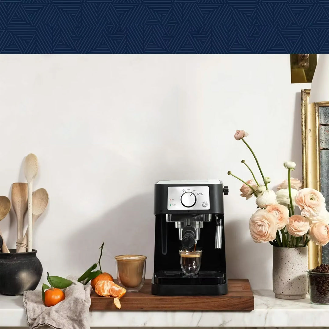 Black 15-Bar Manual Espresso Machine for Rich Flavor Extraction