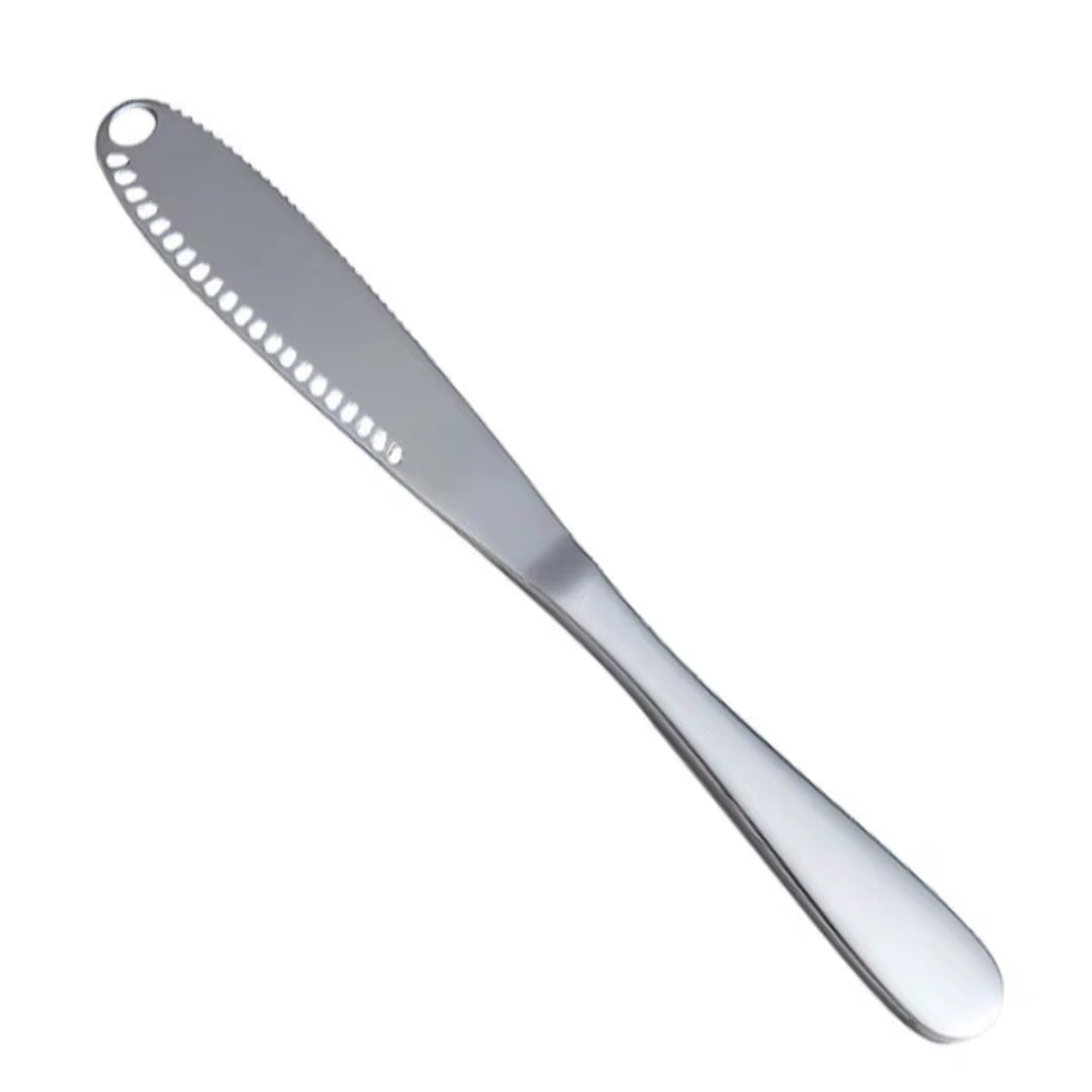Stainless Steel Butter Knife with Cheese Cutter and Holes for Spreading Jam, Bread, and Desserts