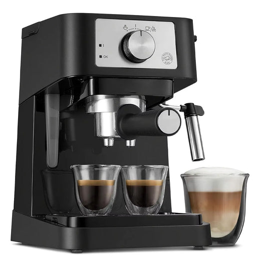 Black 15-Bar Manual Espresso Machine for Rich Flavor Extraction