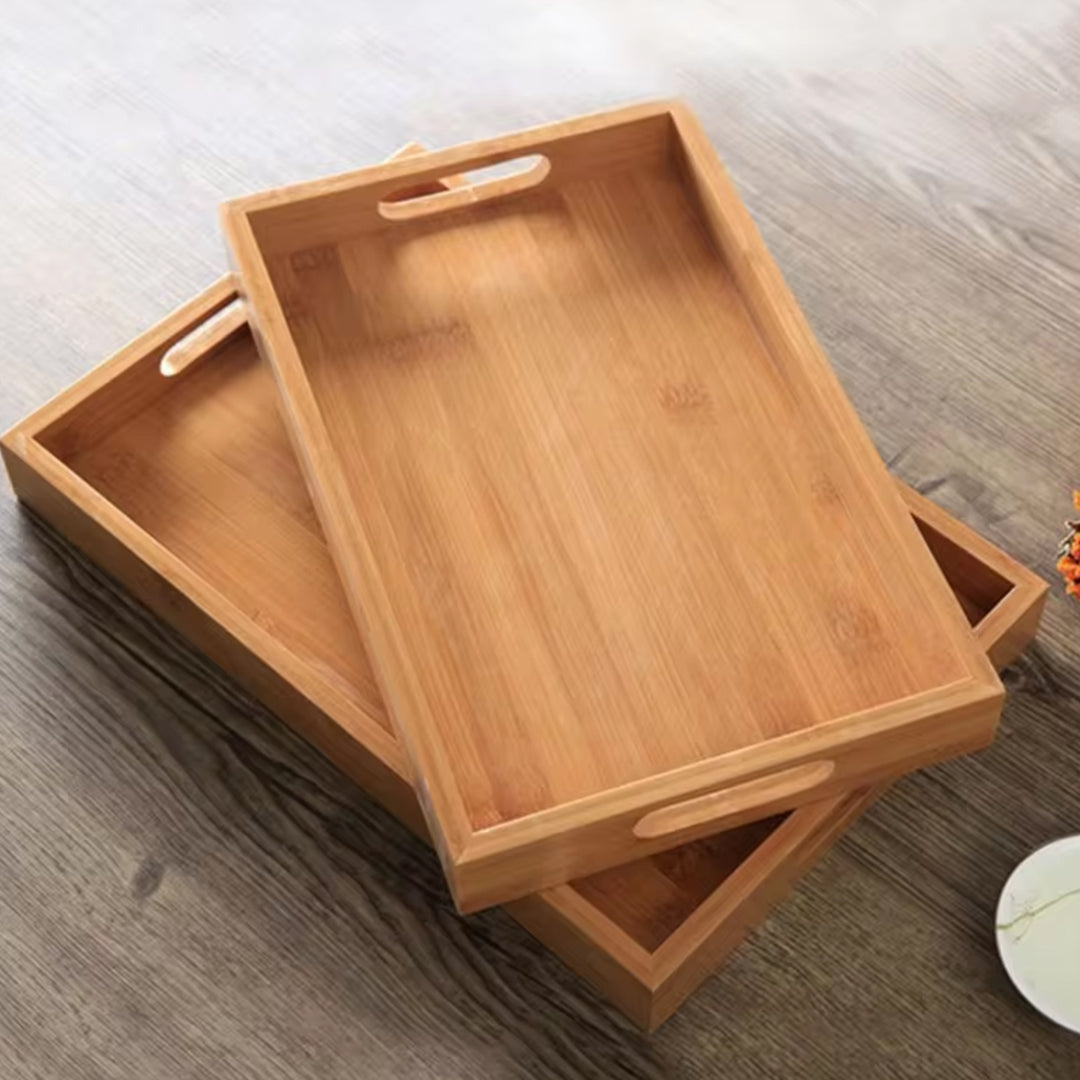 Bamboo Wooden Tea Tray with Handles - Durable Dinner Plate Stand