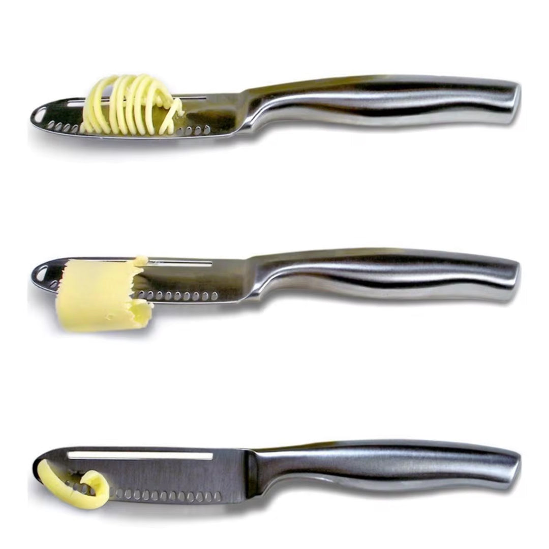 Stainless Steel Butter Knife with Cheese Cutter and Holes for Spreading Jam, Bread, and Desserts