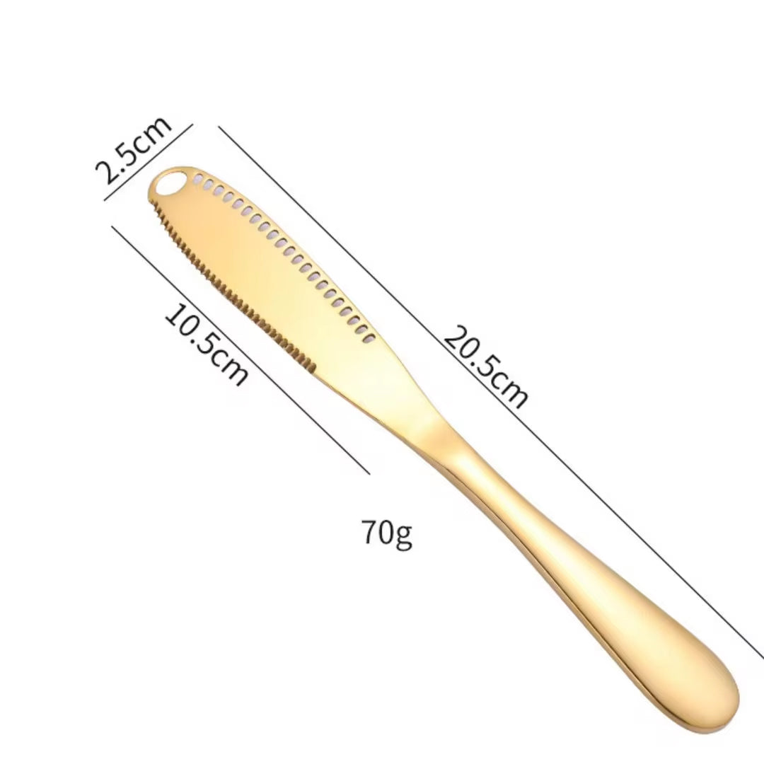 Stainless Steel Butter Knife with Cheese Cutter and Holes for Spreading Jam, Bread, and Desserts