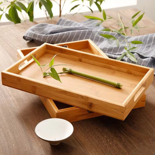 Bamboo Wooden Tea Tray with Handles - Durable Dinner Plate Stand